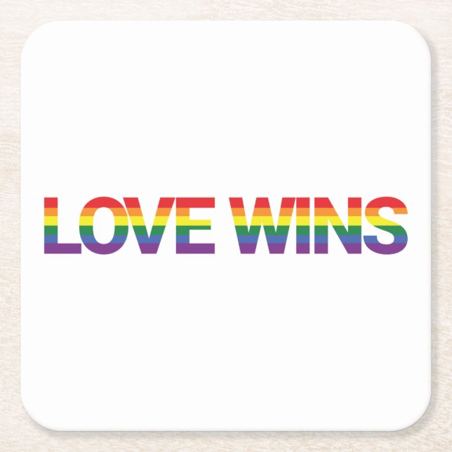 Modern, simple, colourful, vibrant design Love Win Square Paper Coaster (Front)