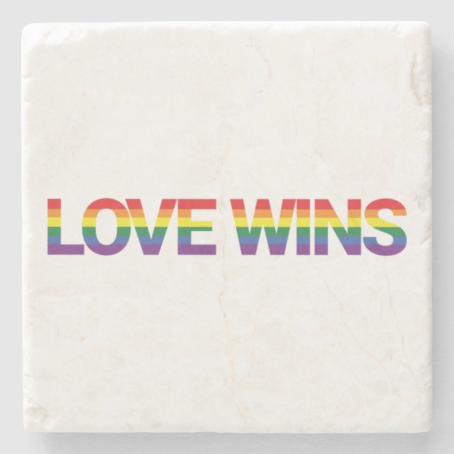 Modern, simple, colourful, vibrant design Love Win Stone Coaster (Front)