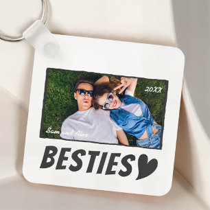 Modern Simple Comic Bestie Best Friends BFF Photo Key Ring