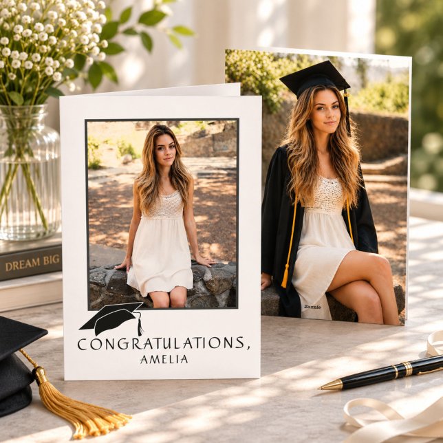 Modern Simple Congratulations Graduation 2 Photo Card (Creator Uploaded)