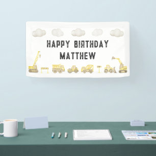 Modern Simple Construction First Birthday Welcome Banner
