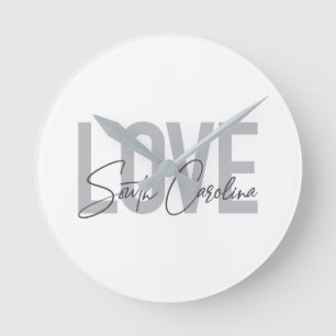 Modern, simple, cool design Love South Carolina Round Clock