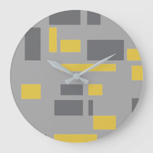 Modern, simple, cool geometric yellow gray pattern large clock