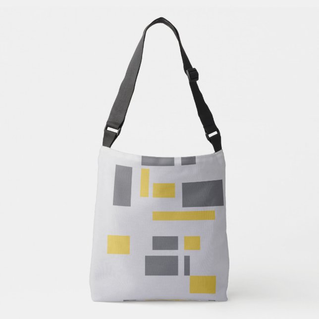 Modern, simple, cool geometric yellow grey pattern crossbody bag (Front)