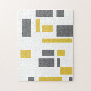 Modern, simple, cool geometric yellow grey pattern jigsaw puzzle