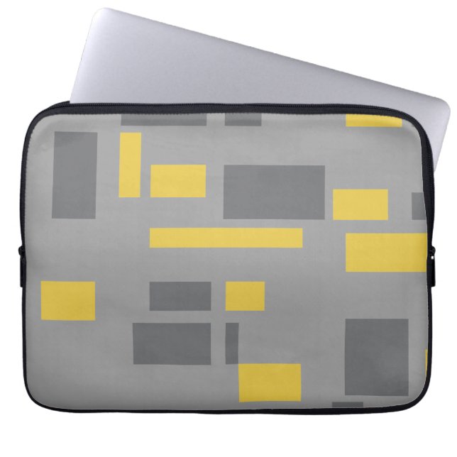 Modern, simple, cool geometric yellow grey pattern laptop sleeve (Front)