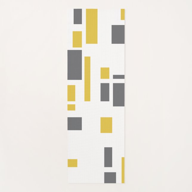 Modern, simple, cool geometric yellow grey pattern yoga mat (Front)