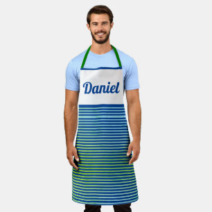 Modern Simple Cool Stripes Blue Name Template Apron