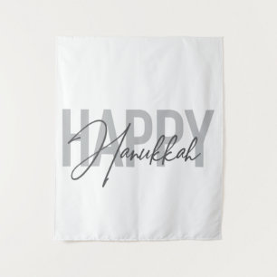 Modern, simple, cool typography Happy Hanukkah Tapestry