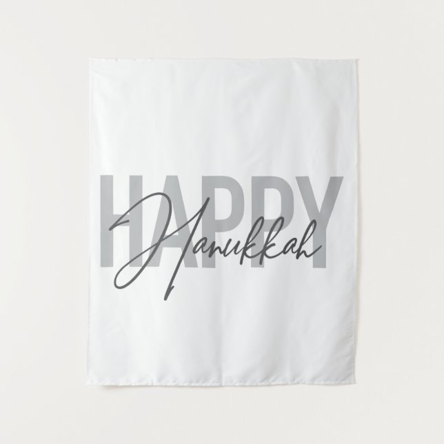 Modern, simple, cool typography Happy Hanukkah Tapestry (Front)