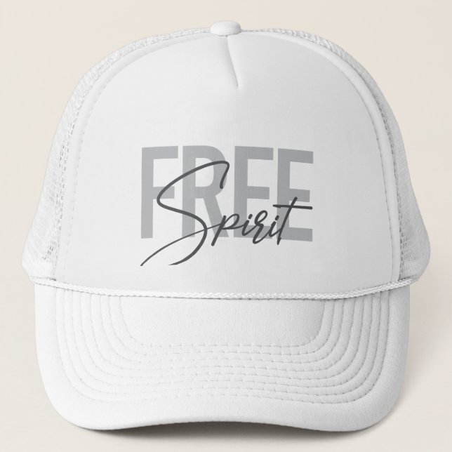 Modern, simple, cool typography of Free Spirit Trucker Hat (Front)