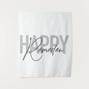 Modern, simple, cool typography of Happy Ramadan Tapestry