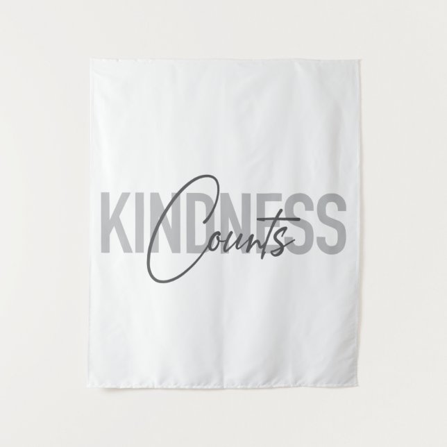 Modern, simple, cool typography of Kindness Counts Tapestry (Front)