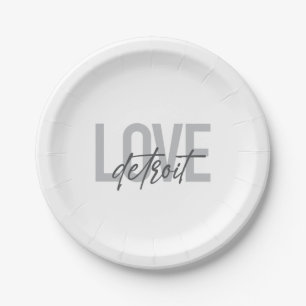Modern, simple, cool, urban design Love Detroit Paper Plate