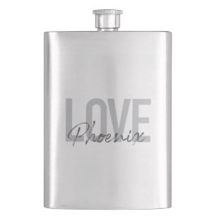 Modern, simple, cool, urban design Love Phoenix Hip Flask