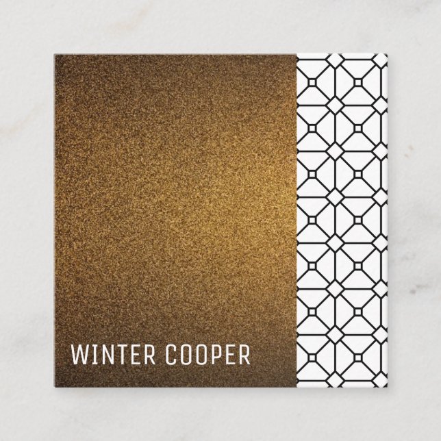 Modern simple copper gold glitter geometric frame square business card (Front)
