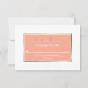 Modern Simple Coral Gold Frame Wedding RSVP