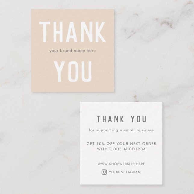 Modern Simple Cream Thank You Small Business  Discount Card (Front/Back)