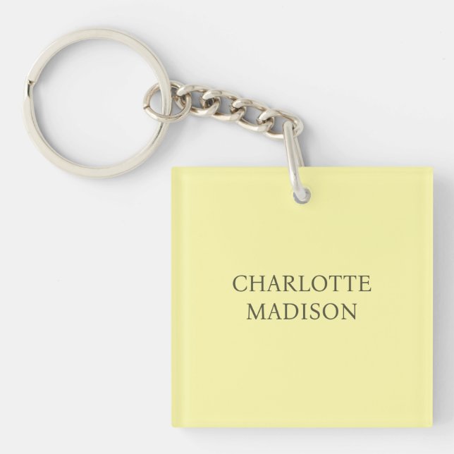 Modern Simple Cream Trendy Minimalist Plain Name Key Ring (Front)