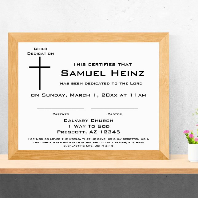 Modern Simple Cross Baby Dedication Certificate Custom Letterhead (Modern Simple Cross Baby Dedication Certificate)