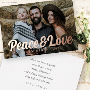 Modern Simple Cursive Script Greeting Family Photo Foil Holiday Card