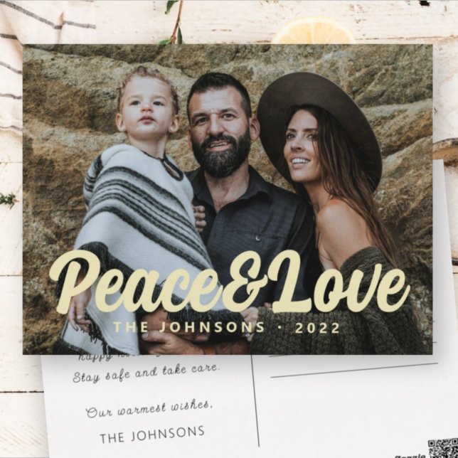 Modern Simple Cursive Script Greeting Family Photo Holiday Postcard (Creator Uploaded)