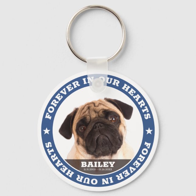 Modern Simple Custom Pet Photo Sympathy Keepsake Key Ring (Front)