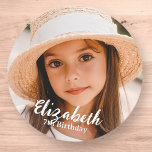 Modern Simple Custom Photo Birthday Greeting Classic Round Sticker<br><div class="desc">Design is modern and simple. Add a custom photo of the birthday celebrant and add his/her name,  add a custom message. The colour of the typography works best on a photo which has colour at the typography part so that it will pop out.</div>