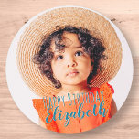 Modern Simple Custom Photo Birthday Greeting Classic Round Sticker<br><div class="desc">Design is modern and simple. Add a custom photo of the birthday celebrant and add his/her name,  add a custom message. The colour of the typography works best on a photo which has colour at the typography part so that it will pop out.</div>