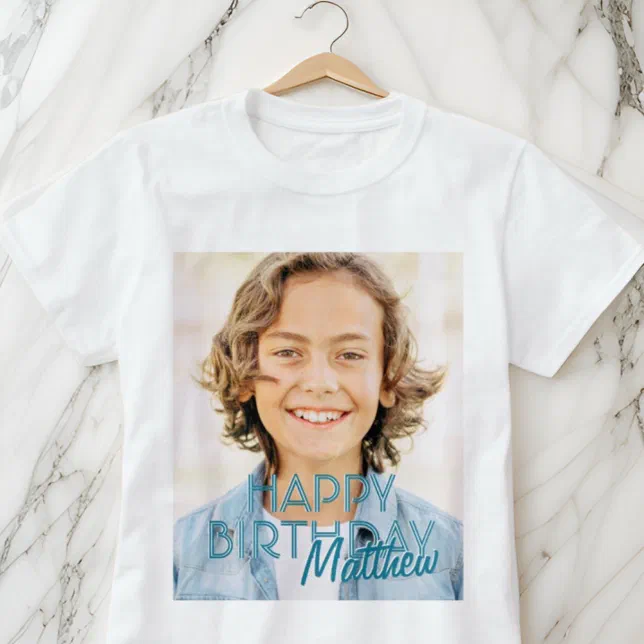 Modern Simple Custom Photo Birthday Greeting T-shirt 