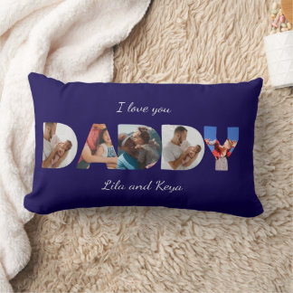 Modern Simple Custom Photo Collage DADDY Script Lumbar Cushion