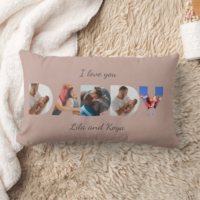 Modern Simple Custom Photo Collage DADDY Script Lumbar Cushion (Blanket)