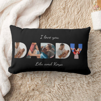 Modern Simple Custom Photo Collage DADDY Script Lumbar Cushion