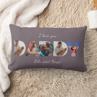 Modern Simple Custom Photo Collage DADDY Script Lumbar Cushion
