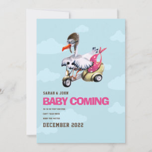 Modern Simple Cute Funny Stork Baby Girl Pregnancy Announcement