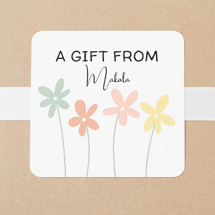 Modern Simple Cute Girly Floral A Gift From Square Sticker