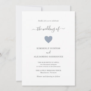 Modern Simple Cute Heart Dusty Blue Wedding Invitation