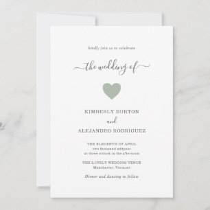 Modern Simple Cute Heart Green Sage Wedding Invitation