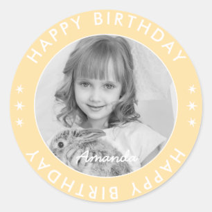 Modern Simple Cute Kids Soft Happy Birthday Photo Classic Round Sticker