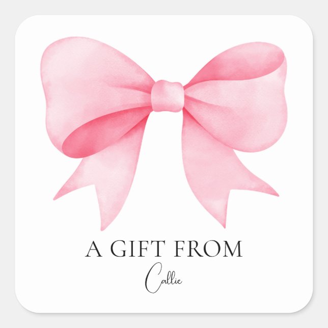 Modern Simple Cute Pink Bow Gift From Square Sticker (Front)