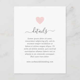 Modern Simple Cute Pink Heart Details Wedding Enclosure Card