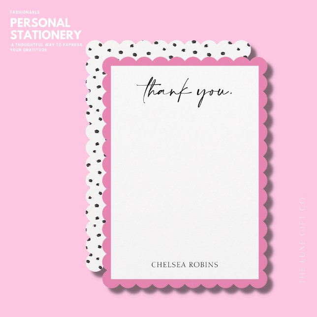 Modern Simple Cute Pink Scalloped Border Thank You (Creator Uploaded)