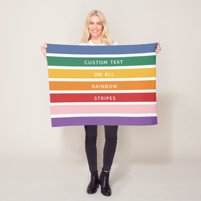Modern Simple Cute Rainbow Custom Text Striped Fleece Blanket (In Situ)
