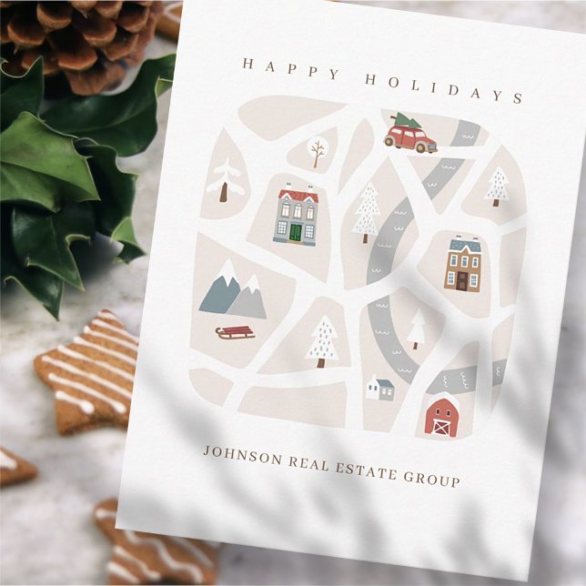 Modern Simple Cute Winter Town Map Holiday Postcard (Creator Uploaded)