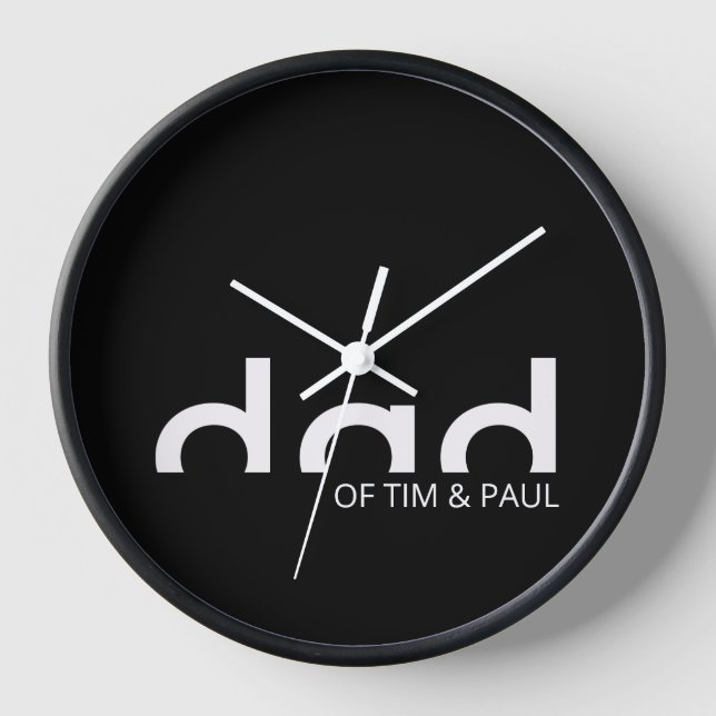 Modern Simple Dad Design with Kids Children Names Clock (Front)