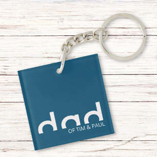 Modern Simple Dad Design with Kids Children Names Key Ring
