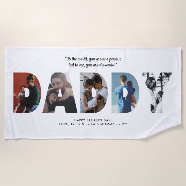 Modern Simple DADDY Photo Quote Happy Father's Day Beach Towel (Front)