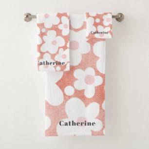 Modern Simple Daisies on Pastel Pink Terracotta Bath Towel Set