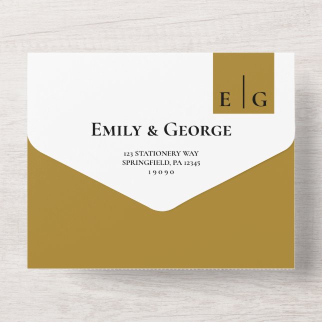 Modern Simple Dark Beige Monogram Elegant Wedding All In One Invitation (Back)