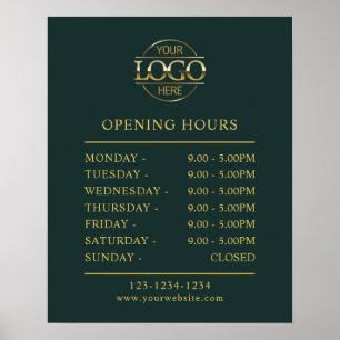 Modern Simple Dark Green Business Opening Hours Poster